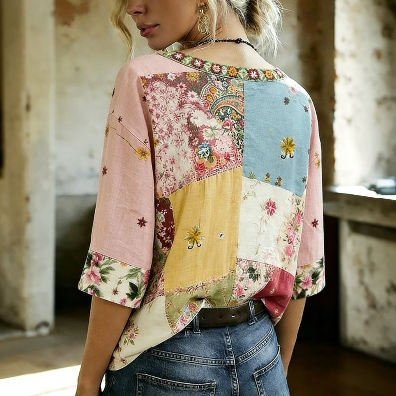 Bluse Mit Vintage-Blumenmuster
