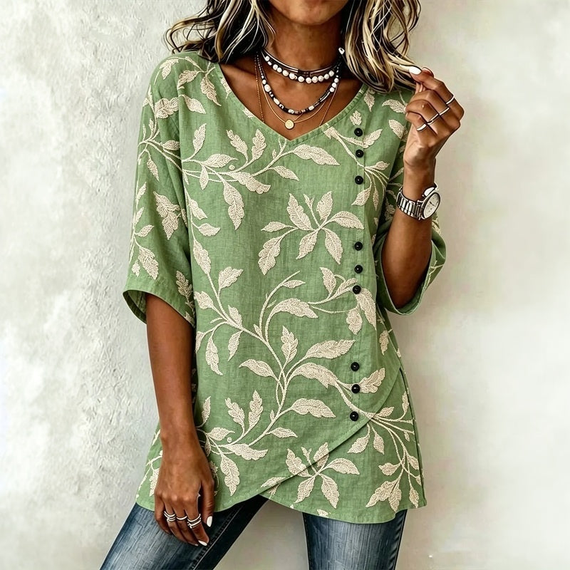 Vintage-Bluse Mit Blattdruck