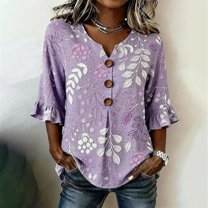 Vintage-Bluse Mit Blattmuster