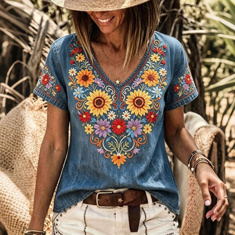 Vintage-Bluse Mit Blumenmuster