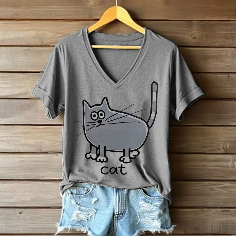 Lässiges T-Shirt Mit Katzenprint
