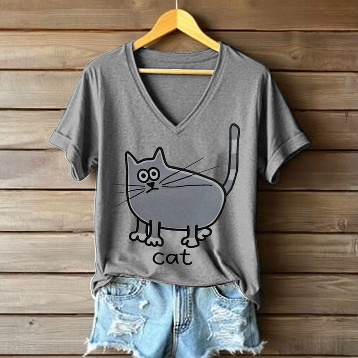 Lässiges T-Shirt Mit Katzenprint