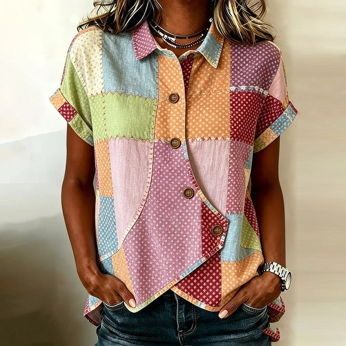 Vintage-Bluse Mit Farbblock