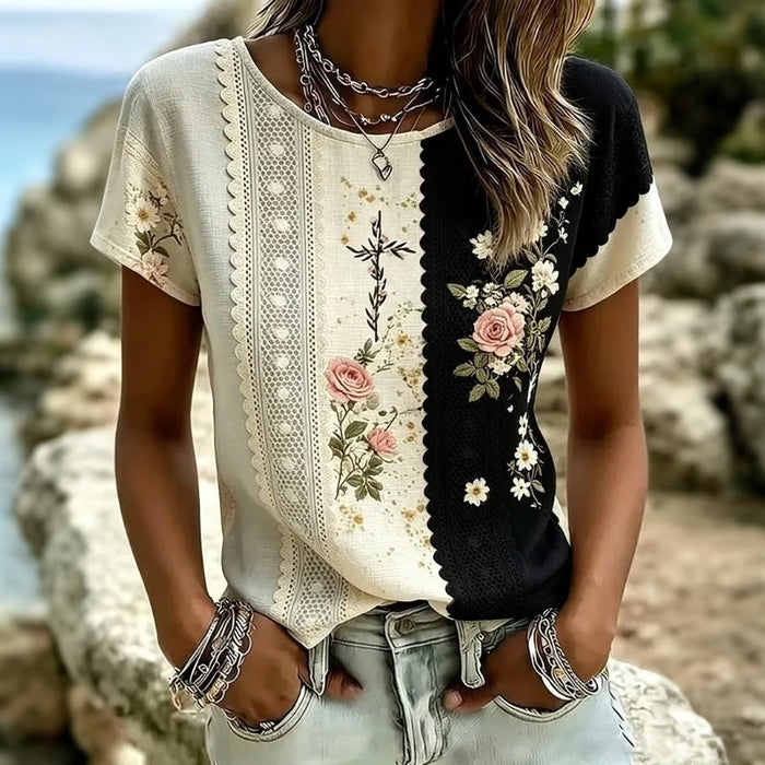 Lässiges T-Shirt Mit Blumenmuster