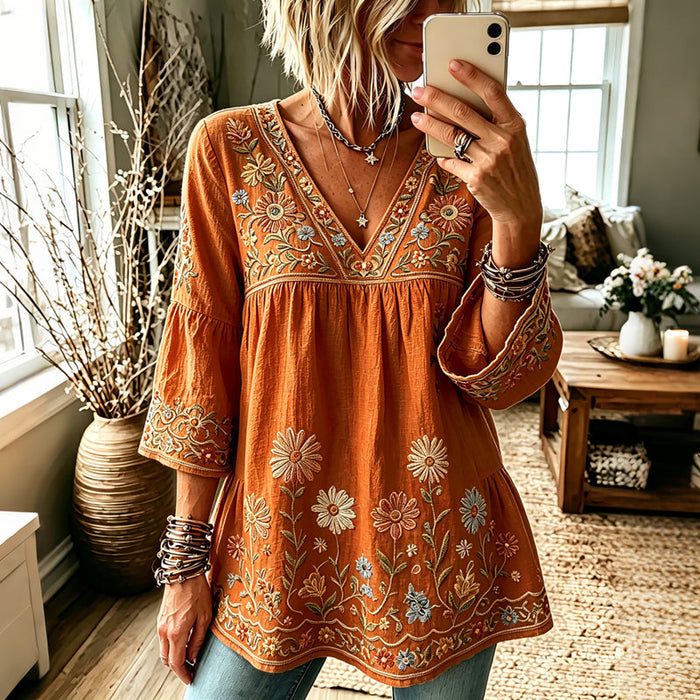 Vintage-Bluse Mit Blumenmuster
