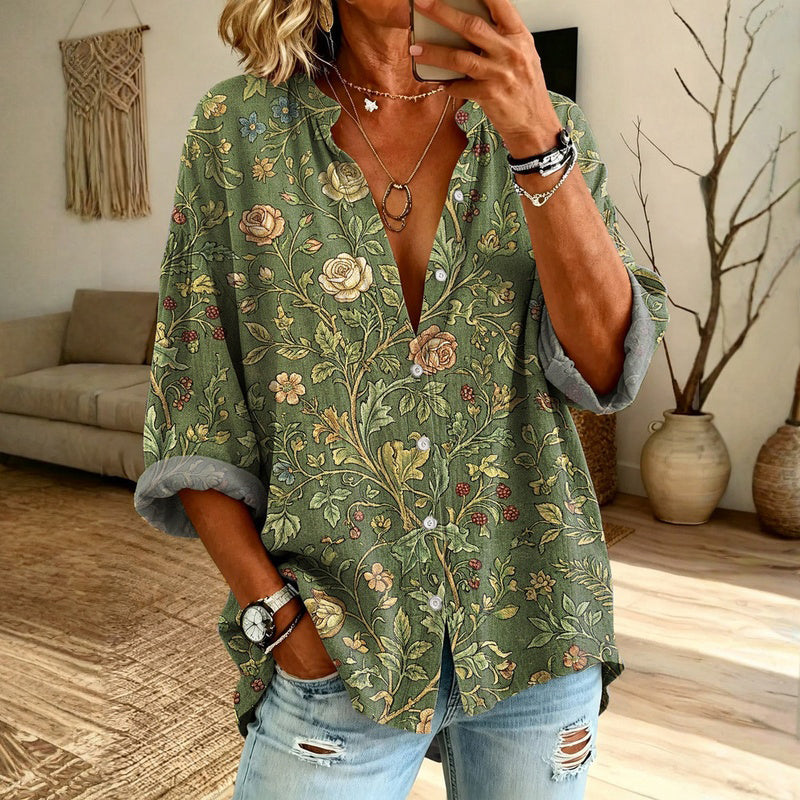 【 Lange Ärmel】Vintage-Bluse Mit Blumenmuster
