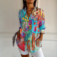 【Lange Ärmel】Vintage-Bluse In Bunten Farben