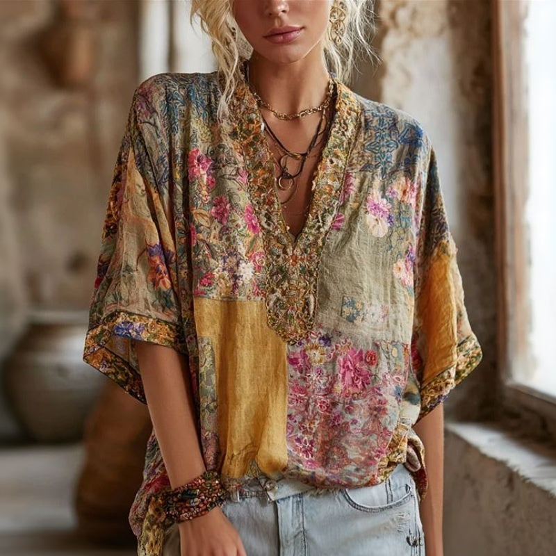 Vintage Bluse Mit Blumendruck