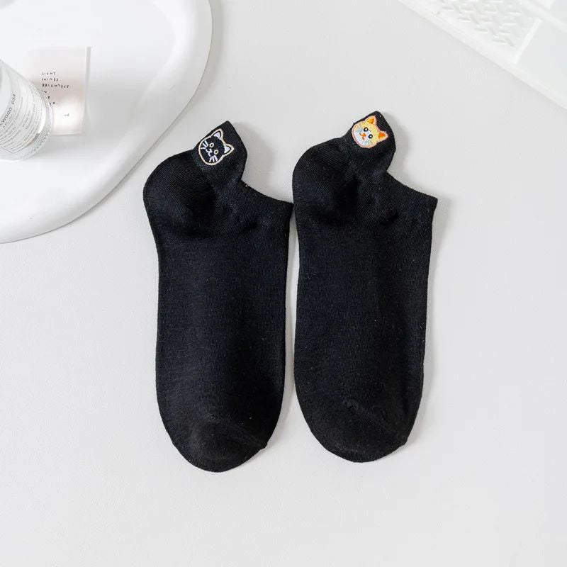 Lässige Socken Mit Katzenstickerei