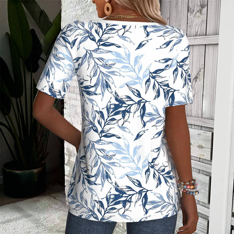 Lässige T-Shirt Mit Blattdruck