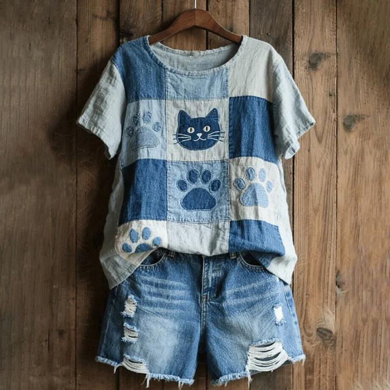 Vintage T-Shirt Mit Katzenprint