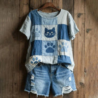 Vintage T-Shirt Mit Katzenprint