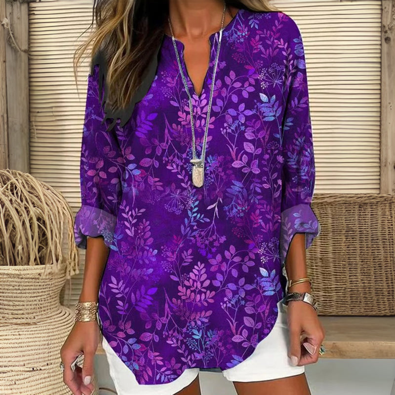 Vintage-Bluse Mit Blattdruck