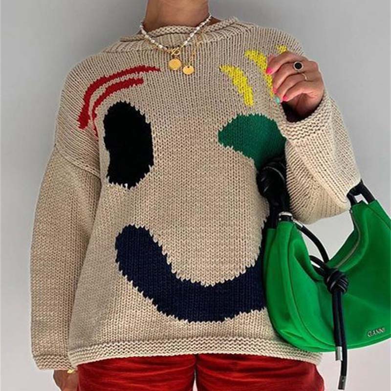 Lässiger Smiley-Strickpullover