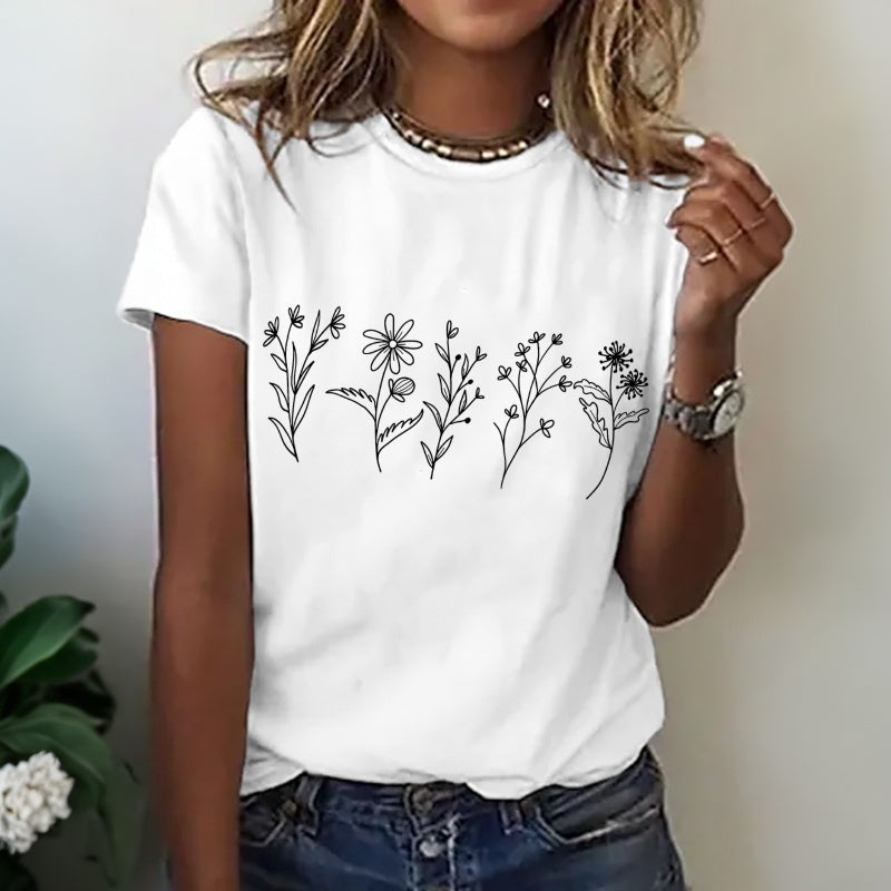 Lässiges T-Shirt Mit Blumenmuster