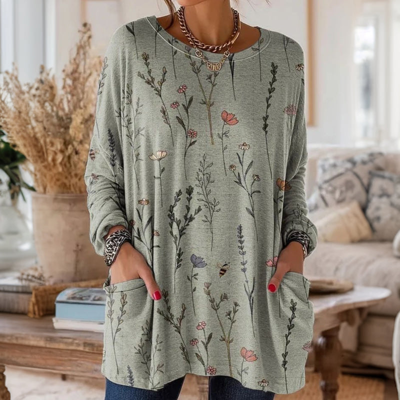 Vintage-Bluse Mit Blumendruck