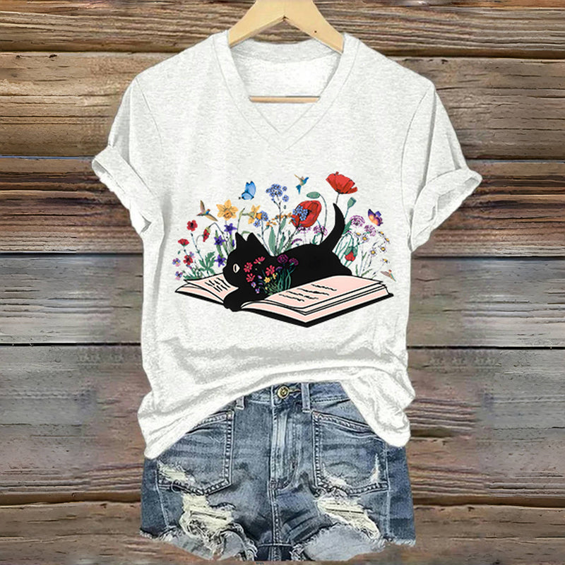 Lässiges T-Shirt Mit Katzen-Print