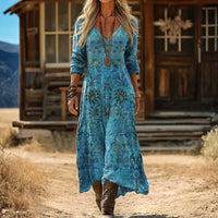 【Lange Ärmel】Vintage-Kleid Mit Blumendruck