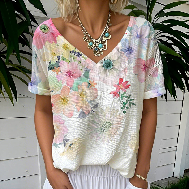 Lässiges T-Shirt Mit Blumendruck