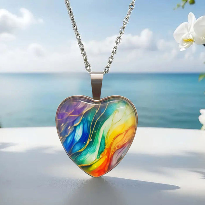 Bunte Halskette Mit Herzanhänger