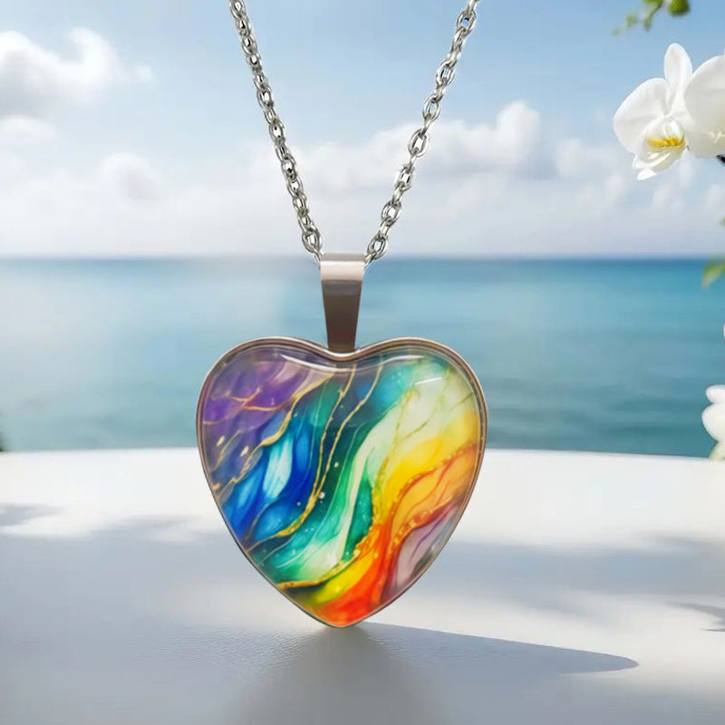 Bunte Halskette Mit Herzanhänger