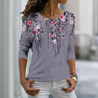 【Lange Ärmel】Vintage-T-Shirt Mit Blumendruck