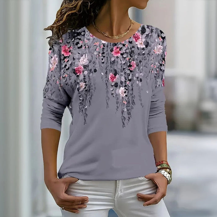 【Lange Ärmel】Vintage-T-Shirt Mit Blumendruck