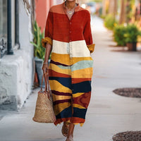 【Lange Ärmel】Lässiges Kleid Mit Farbblockmuster