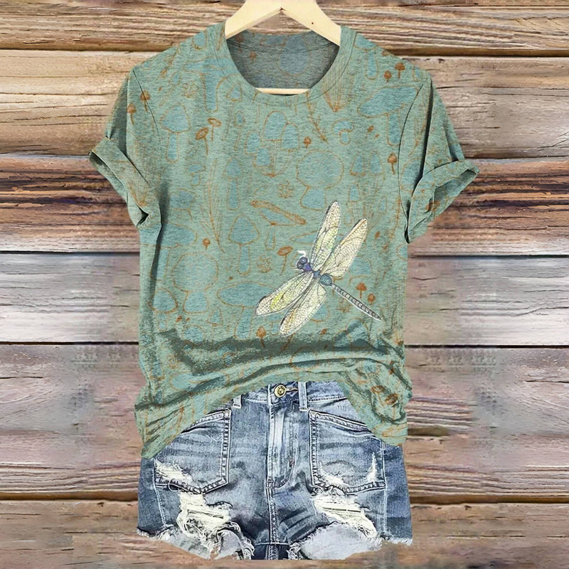 Vintage-T-Shirt Mit Libellen-Print