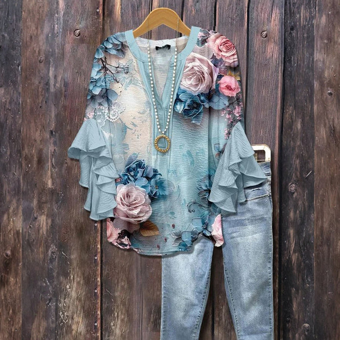Vintage Bluse Mit Blumendruck