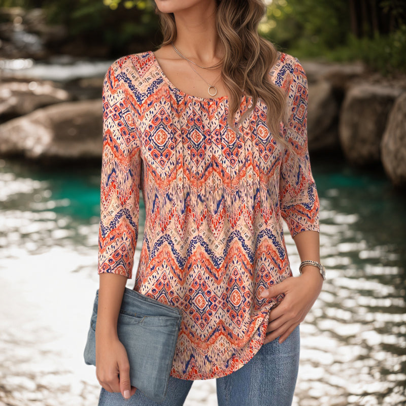Vintage-Bluse Mit Abstrakter Druck