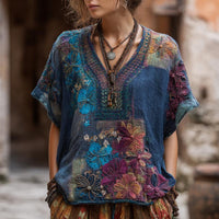 Vintage-Bluse Mit Blumendruck
