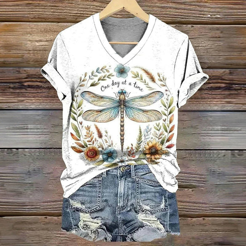 Vintage-T-Shirt Mit Libellen-Print
