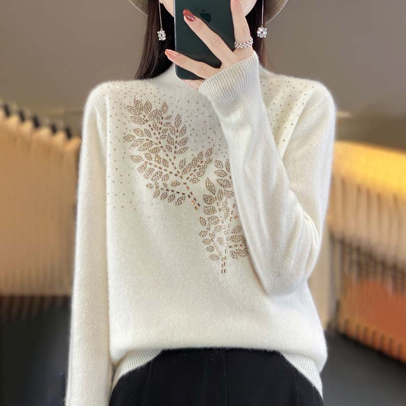 Strickpullover Mit Blättermuster