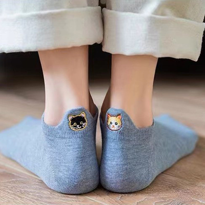Lässige Socken Mit Katzenstickerei