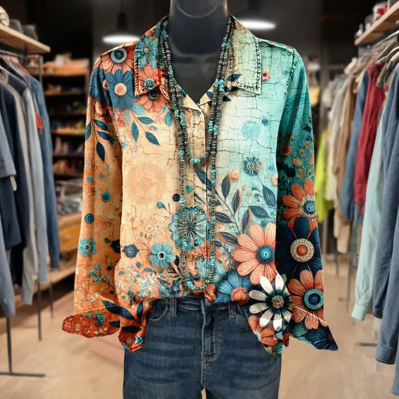 Vintage-Bluse Mit Blumendruck