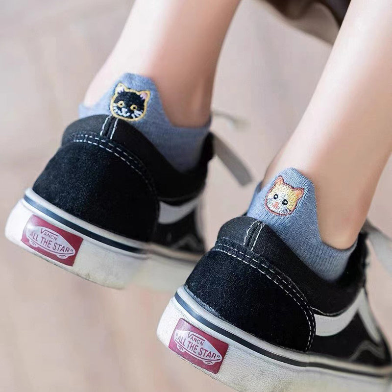 Lässige Socken Mit Katzenstickerei