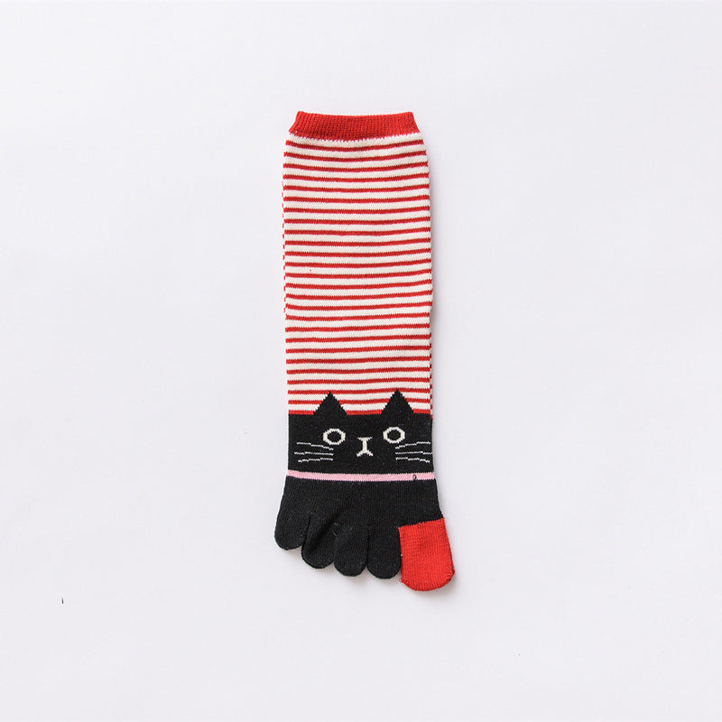 5-Zehen-Socken Mit Cartoon-Katze