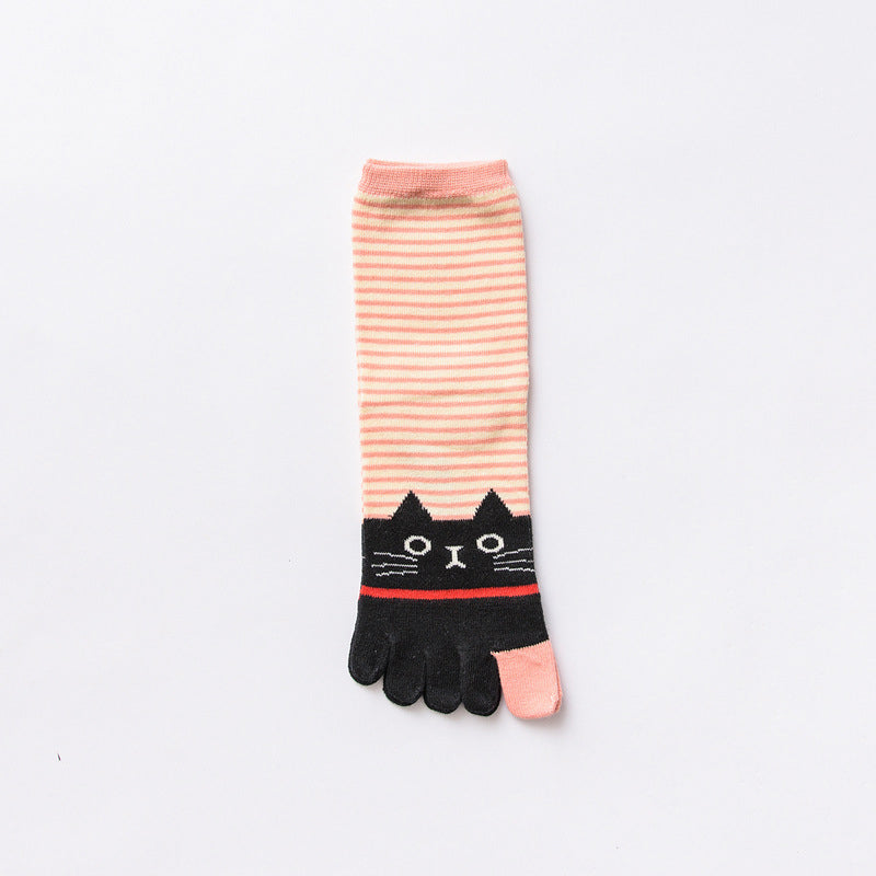 5-Zehen-Socken Mit Cartoon-Katze