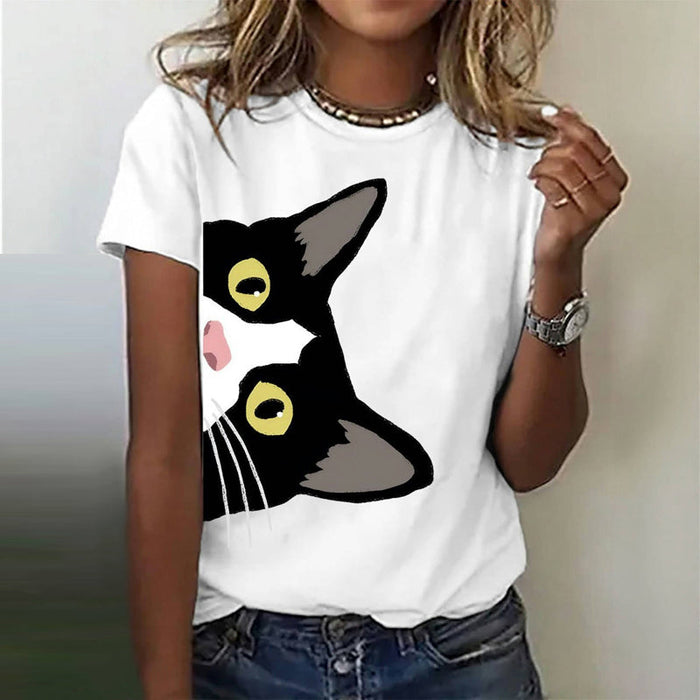 Lässiges T-Shirt Mit Katzen-Druck