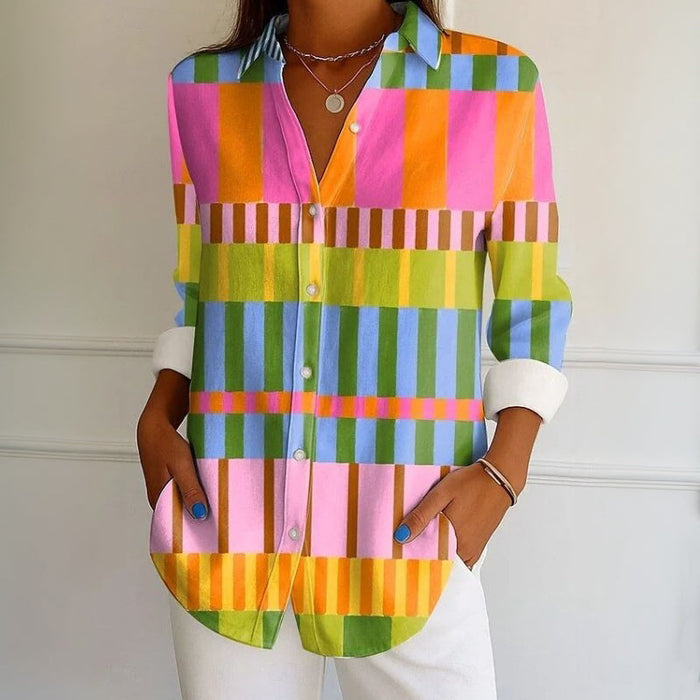 【Lange Ärmel】Bunte Bluse Mit Geometrischem Druck