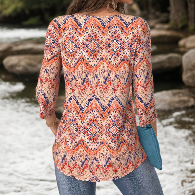 Vintage-Bluse Mit Abstrakter Druck