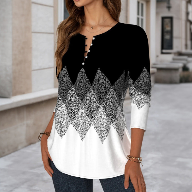 【Lange Ärmel】Vintage-Bluse Mit Farbblock