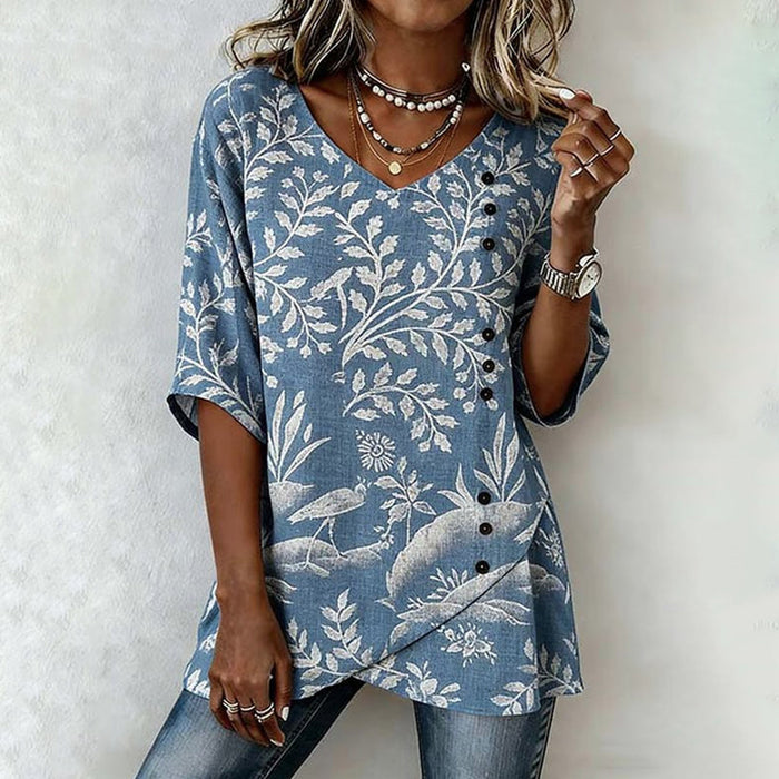 Vintage-Bluse Mit Blattmuster