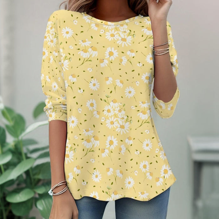 【Lange Ärmel】Vintage-T-Shirt Mit Blumendruck