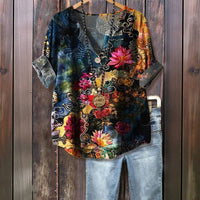 Vintage-Bluse Mit Abstrakter Druck