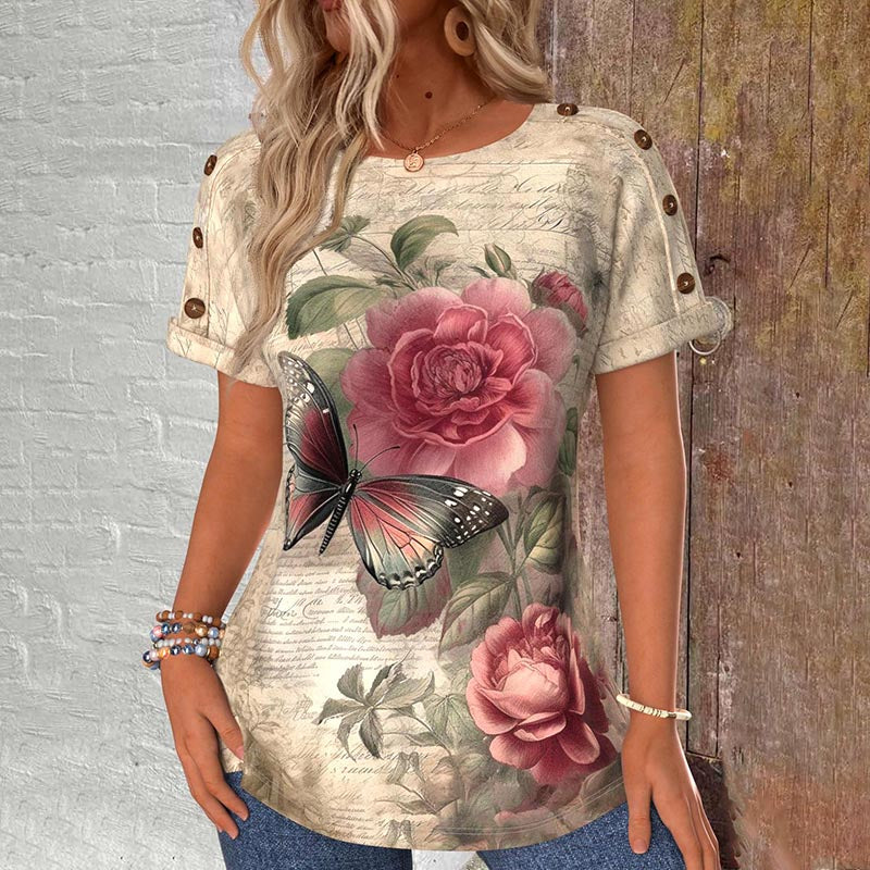 Vintage-T-Shirt Mit Blumendruck