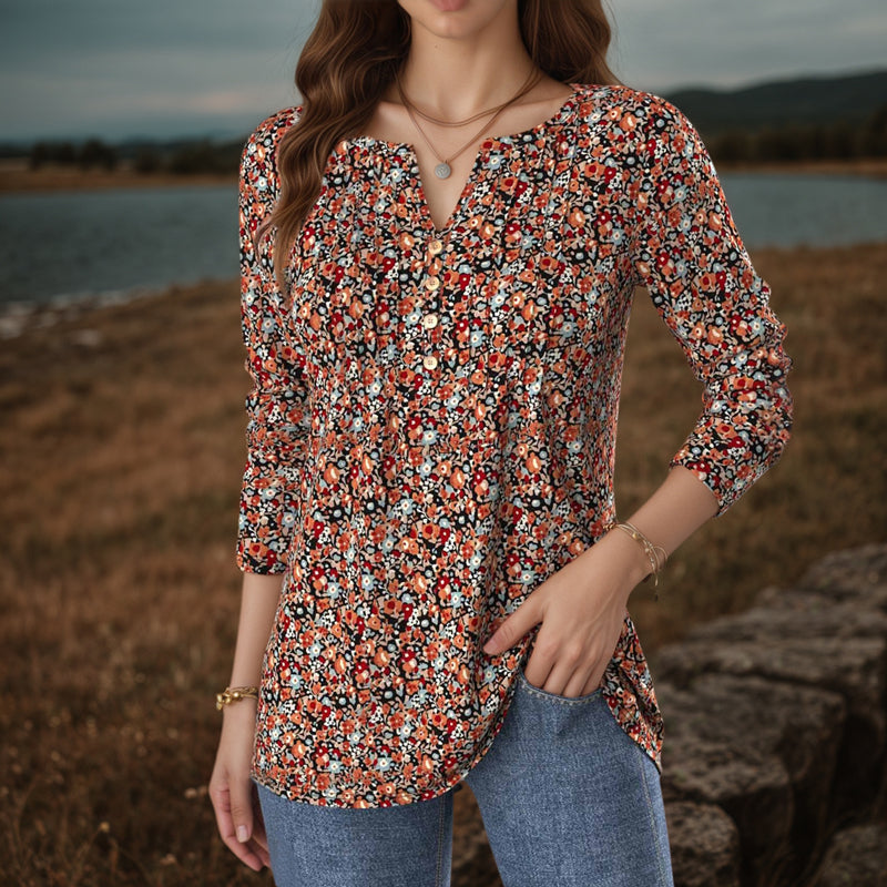 【Lange Ärmel】Vintage-Bluse Mit Blumendruck