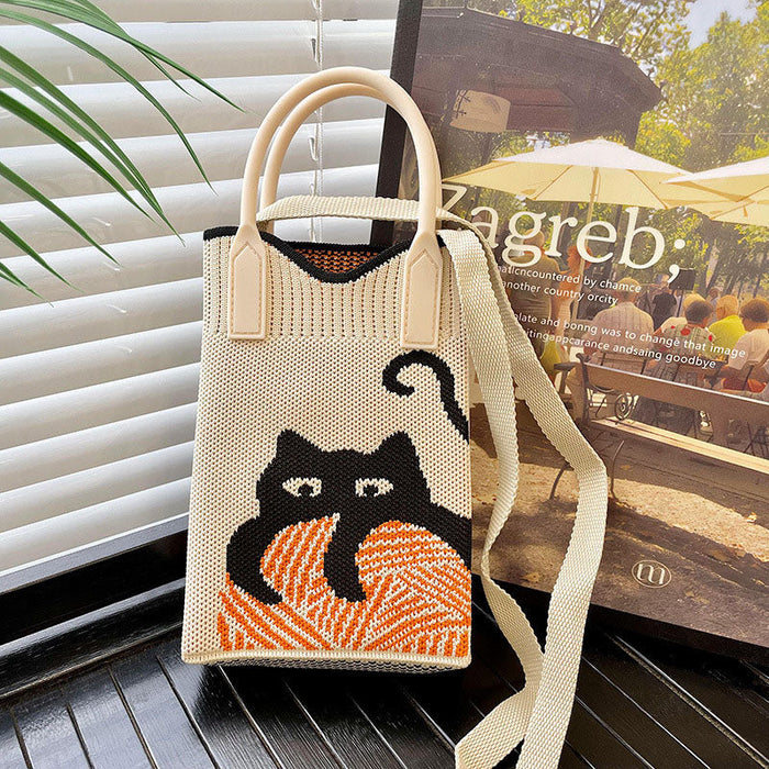 Gestrickte Tasche Mit Cartoon-Katze