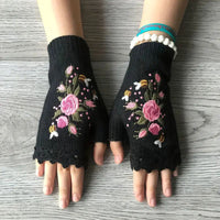 Warme Handschuhe Mit Blumenstickerei